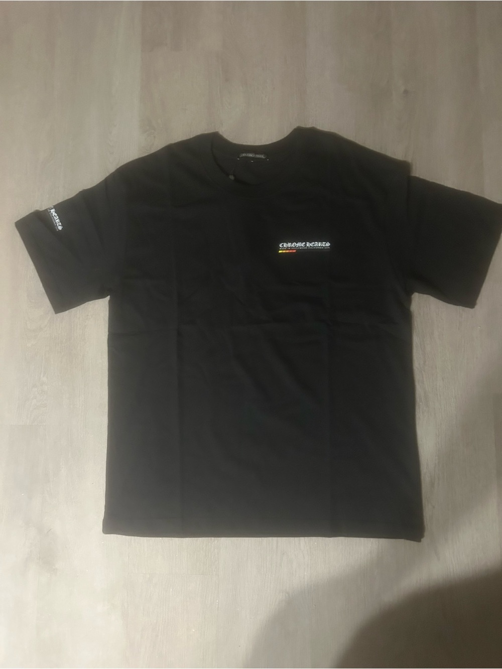 Chrome Hearts Black Short-Sleeve Logo Tee with Small Multicolor Accent